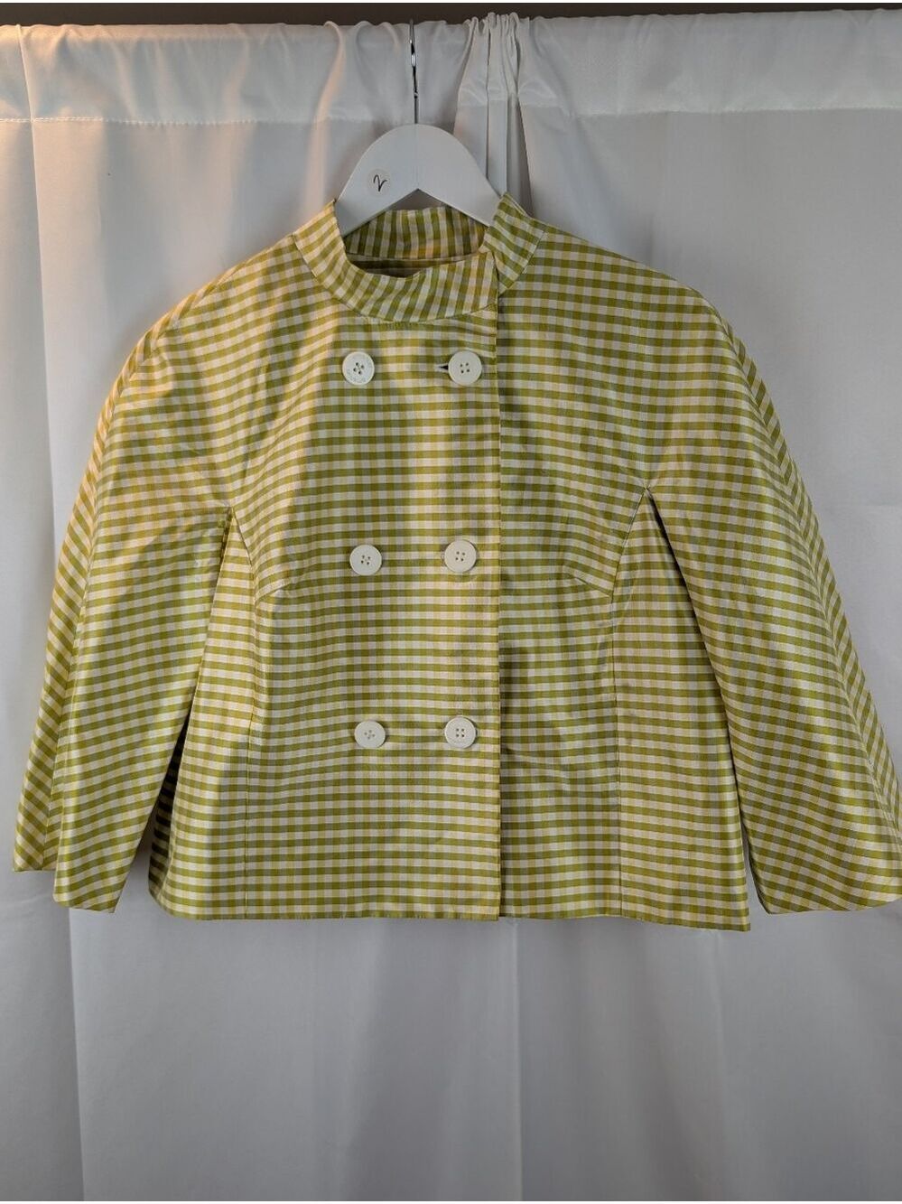 Emanuel Ungaro Silk Yellow and White Gingham Jacket Size 12 In VGUC
